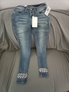 WallFlower Women's Juniors Luscious Curvy Bling Skinny Jeans in JoJo, 0 NWT